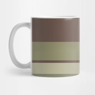 An exquisite miscellany of Purplish Brown, Grey Brown, Camouflage Green, Sage and Brown Grey stripes. Mug